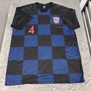 Croatia Soccer Jersey Ivan Perisic 4 Navy Black Checkered Mens XL Football Kit